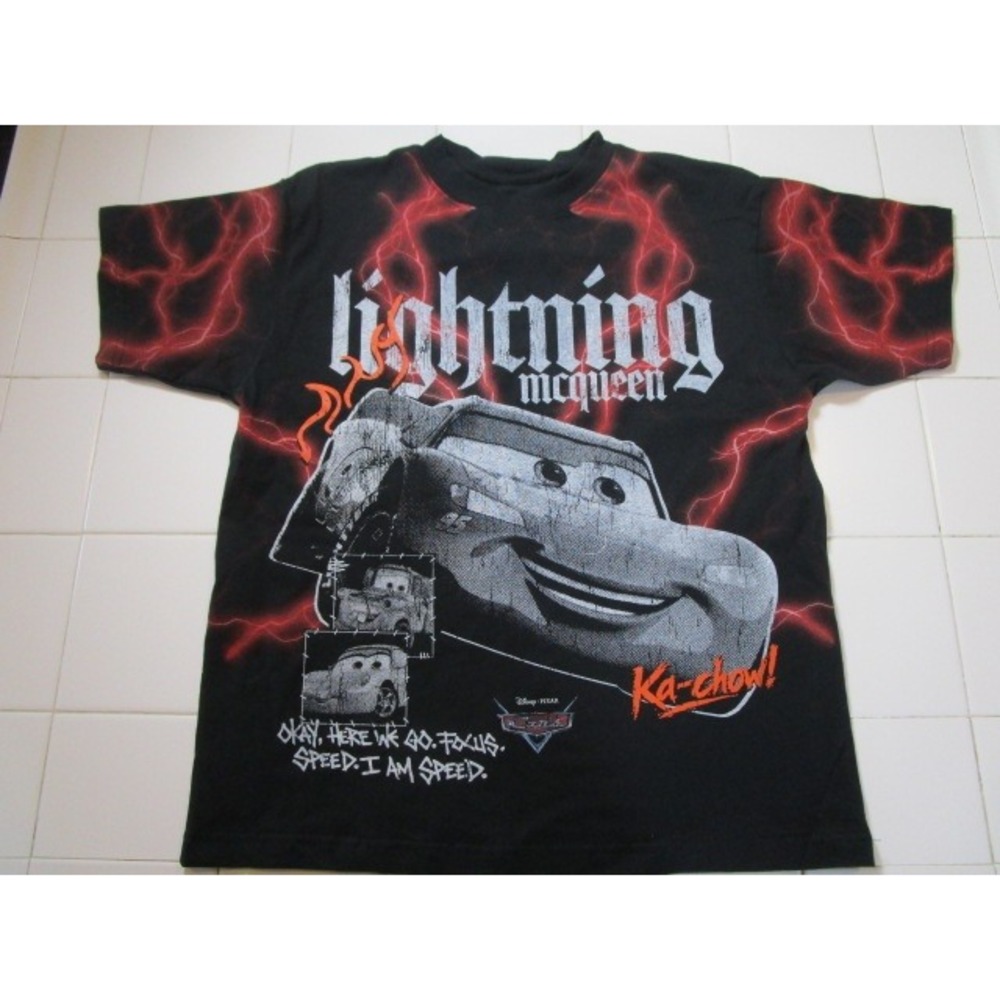 Disney Pixar Cars Lightning McQueen Ka-chow Black Graphic T-Shirt Men's Medium